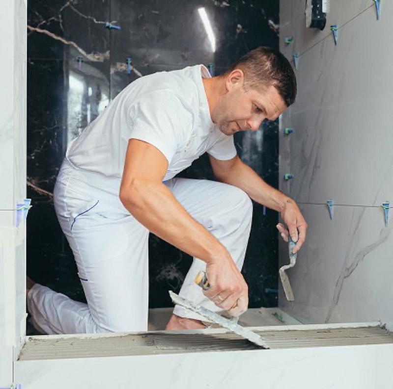 Profissional executando reparo e acabamento em parede